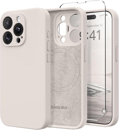 Magnetic for iPhone 12 Pro Max Case, Compatible with MagSafe, [Full Camera Protection][Screen Protector] Silicone Shockproof Protective Phone Case for iPhone 12 Pro Max 6.7", Stone
