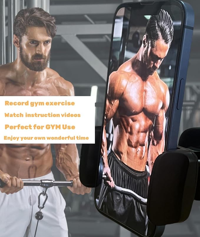 Gym Magnetic Phone Holder Mount, Magnetic Phone Holder with 360° Adjustable Dual Ballhead Arm for Gym Attach to Metal Surface, Gym Phone Holder Compatible with All Smartphones (Black)