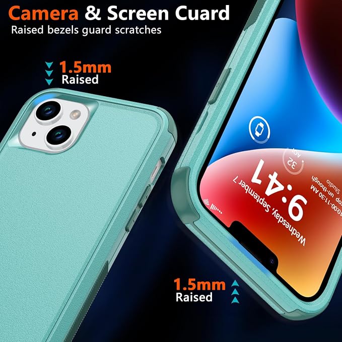 Diverbox Heavy Duty Magnetic Case for iPhone 14 [with Screen & Camera Lens Protectors] (Teal)