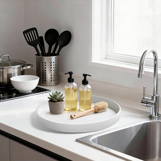 1 Pack 10" Bathroom and Vanity Tray, ABS Bathroom Counter Organizer, Coffee Table Decor for Perfume, Candles, Keys &More. Kitchen Countertop Organizer, Decorative Tray Soap Holder, White