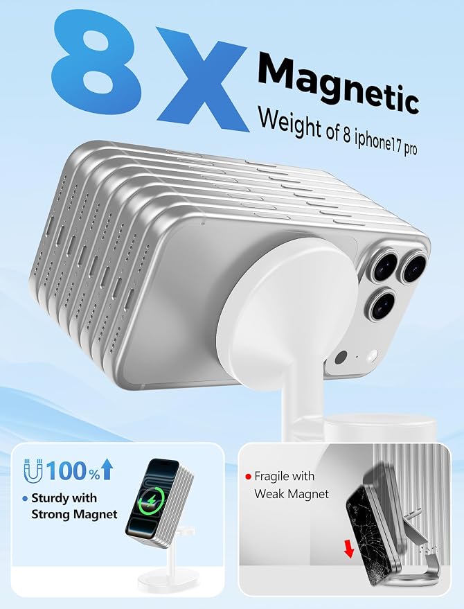 2026 3 in 1 Wireless Charging Station for Apple MagSafe Charger, 15W Fast Magnetic Mag-Safe Charger Stand for iPhone 17 16 15 14 13 12 Apple Watch AirPods, 2 Pack (Adaptor Not Included)