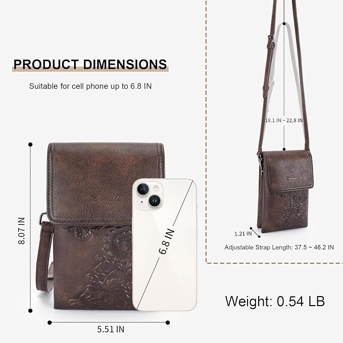 Small Crossbody Bags for Women Trendy Vegan Leather Cell Phone Bag Embossed Flower Design Wallet Purses with Strap