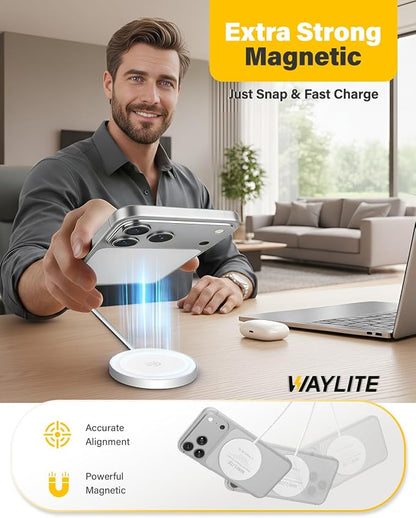 25W Magnetic Wireless Charger, 6FT Fast Charging Pad Qi2.2 Wireless Charge for iPhone 17 16 /AirPods3/2/Pro/for Galaxy S26 Ultra/Pixel 10 Series, Portable Charger for Desk& Travel(1Pack,White)