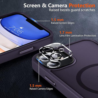 MOCCA Strong Magnetic for iPhone 11 Phone Case,[Compatible with Magsafe][Glass Screen Protector+Camera Lens Protector] Slim Thin Shockproof Cover Case for iPhone 11 6.1 inch, Deep Purple