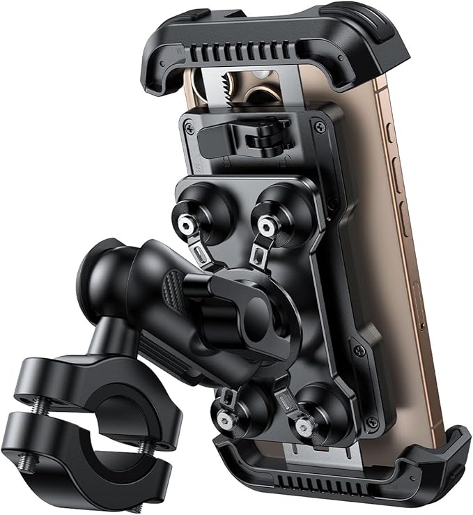 Lamicall Motorcycle Phone Mount Holder - [Metal Extension Arm] [Dual Vibration Dampener] Bike Cell Phone Mount, Bicycle Handlebar Phone Clamp, Gifts for iPhone 16 15 14 Pro Max, 4.7-6.7" Phones