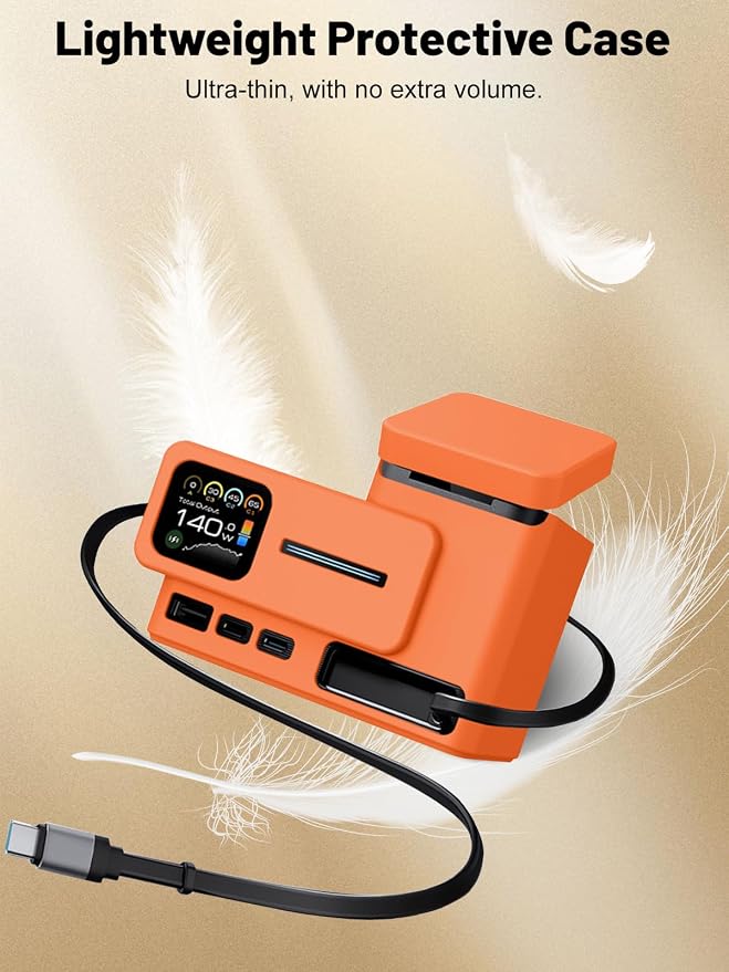 Silicone Protective Case Compatible with CUKTECH 15 Super Power Station 140W, Full-Body Protective Cover with Precise Cutouts, Shockproof & Scratch-Resistant Sleeve (Orange)