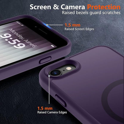 MOCCA Strong Magnetic for iPhone SE Case 2022/iPhone SE 2020 Case/iPhone 7 Case/iPhone 8 Case [Compatible with Magsafe] Slim Thin Translucent Matte Protective Cover Phone Case 4.7'', Deep Purple