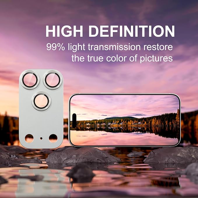 beuxece Compatible for iPhone 17 Pro Max Camera Lens Protector, Matte Metal Tempered Glass Rear Camera Screen Cover Accessories [Military Grade Shatterproof] [Strong Adsorption] - Silver
