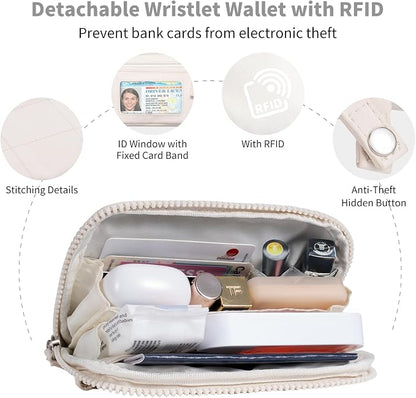 Tiostep Clip and Go Strap for Phone with Wallet Crossbody Phone Lanyard with Anti-Theft Zipper Pouch Detachable Quilted Wrist Wallet with RFID and ID Window for Daily Travel. Apricot Large