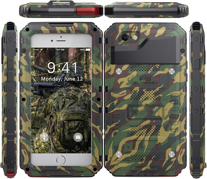 Beasyjoy for iPhone SE 2022/2020, for iPhone 7/8 Case Waterproof, Metal Heavy Duty Case with Screen Protector, Full Body Protective Military Grade Shockproof Dropproof Tough Cover, Camo