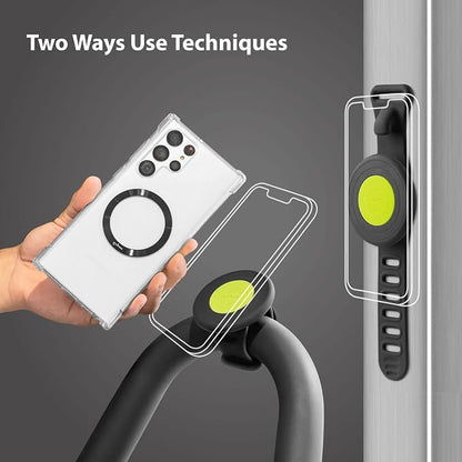BONE Magnetic Fitness Phone Mount, MagSafe Phone Holder for Workout & Gym, Scratch-Free Silicone Strap with Anti-Slip Design, Universal Sport Phone Carrier for Most Smartphones (with Magnetic Sticker)