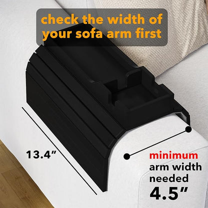 SpaceAid Bamboo Couch Cup Holder, Anti Falling Foldable Sofa Armrest Tray with Cup Holder, Couch Arm Side Table Organizer for Drink Cup Remote Snacks (Black)