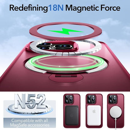 Anqrp 360° All-in-ONE Stand Case for iPhone 13 Pro Case with Rotatable Magnetic Kickstand Ring Holder, Compatible with MagSafe, MIL-Grade Shockproof iPhone 13 Pro Phone Case Cover 6.1 inch, Red