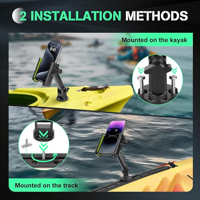 Hikeen Kayak Phone Holder, 360°Adjustable Phone Holder with Long Arm, Kayak Fishing Accessories, Kayak Phone Mount Compatible with Smartphone from 4''-7''