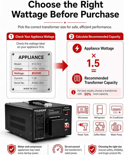 Yinleader 6000W PRO Step Up Transformer, Hardwire Connection Only AC 110-120V to 220-240V High Capacity Voltage Converter, Circuit Breaker Safe Protection for EV Charging(excludes Cable)