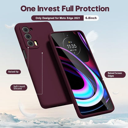 oakxco for Motorola Moto Edge 2021/Edge 2021 5G UW Phone Case Liquid Silicone, Thin Slim Soft Rubber Gel TPU Plain Simple Cover for Women, Matte Solid Color, Burgundy Plum Wine