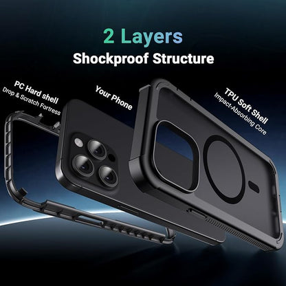 jaroco Magnetic for iPhone 14 Pro Case, [Compatible with MagSafe][Military Grade Drop Protection][Heavy Duty Protection][Non-Slip][Shockproof] 2-Layer Durable Bumper Phone Case 6.1''-Black