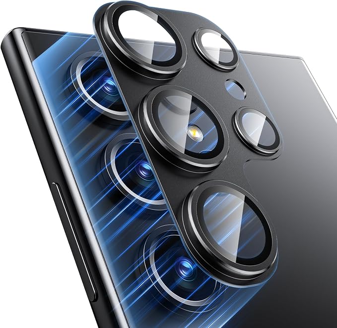 for Samsung Galaxy S24 Ultra Camera Lens Protector, [Full Protection] [Powerful Strength Adsorption] Matte Alloy Metal Ring Glass Camera Screen Protector for Galaxy S24 Ultra,Black