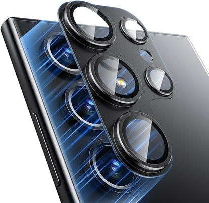 for Samsung Galaxy S24 Ultra Camera Lens Protector, [Full Protection] [Powerful Strength Adsorption] Matte Alloy Metal Ring Glass Camera Screen Protector for Galaxy S24 Ultra,Black