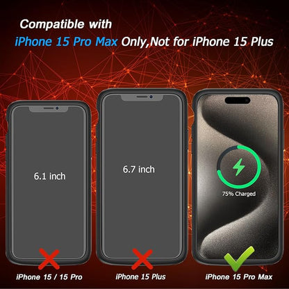 Battery Case for iPhone 15 Pro Max, [12000mAh] Enhanced Portable Protective Qi Wireless Charger Case Battery Pack with CarPlay Wireless Charging Case Compatible for iPhone 15 Pro Max (6.7 inch)-Black