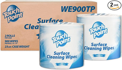 Touch Point Facility Cleaning Wipes - Disposable, Alcohol-Free Pre-Moistened All-Purpose Wipe for Gym, Office, School, Hospital, Restaurant, Hotel, and Airport (1800 Wipes/2 Roll Refill, 8x6)