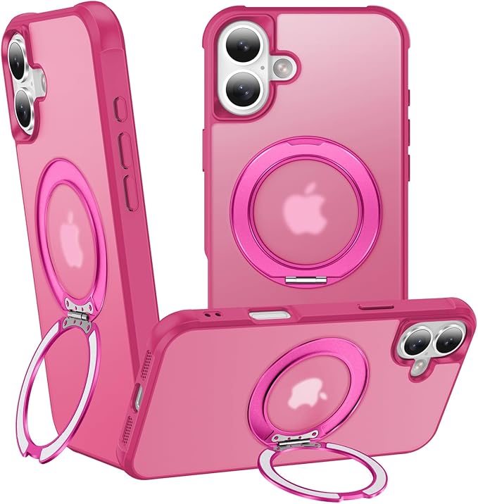 360° Magnetic Swivel Ring for iPhone 17 case, Built-in Metal Stand and Ring Holder, Magsafe Compatible, Military Grade Protection, Shock Resistant - Rose Pink