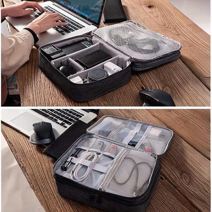 Cable Organizer Case – Double-Layer Cord Travel Storage Bag for Tech Accessories, Electronics, Chargers, Cables, Laptop & Tablet – Weatherproof & Portable Case for Travel