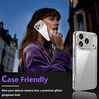 Camera Lens Protector for iPhone 17 Pro Max, Bling Glitter Camera Cover with 9H Tempered Glass Metal Ring, Anti-Scratch Lens Protector for iPhone 17 Pro Max (Glitter - Gray)