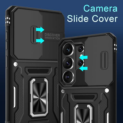 DEERLAMN Case for Samsung Galaxy S26 Ultra 6.9-Inch with Slide Camera Cover+Screen Protector(1 Pack), Rotated Ring Kickstand Military Grade Shockproof Protective Cover-Black