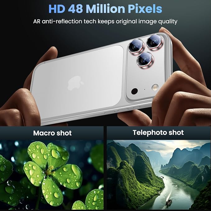 Uyiton for iPhone 17/16/15/14 (Pro Max & Pro) Camera Lens Protector - [Case-Friendly][Ultra-Thin] Military-Grade Tempered Glass Metal Camera Cover, Easy to Install, Silver+Red