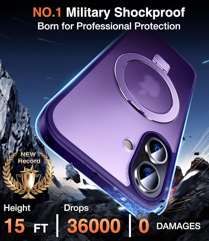 Chicfun 3-in-1 [Magnetic+Kickstand+Ring Holder] for iPhone 16 Plus Case with Stand Ring Holder， Compatible with MagSafe, Military Shockproof Kickstand Phone Case iPhone 16 Plus Cover Purple