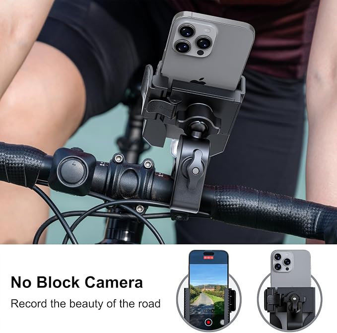 Wonwood_direct Bike Phone Mount, Motorcycle Phone Holder with Not Block Camera, Motorcycle Handlebar Cell Phone Clamp for iPhone 16, iPhone 15 Pro Max/Plus,14,S9, S10 and More 4.5" to 7" Phone