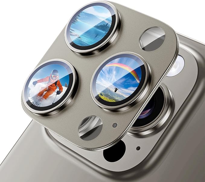 Camera Lens Protector for iPhone 16 Pro Max/iPhone 16 Pro-Single Piece,Ultra Thin Aluminum Alloy Frame,9H Dual-Strength Glass with 99% AR Light Transmittanc,Case Friendly, Grey Titanium