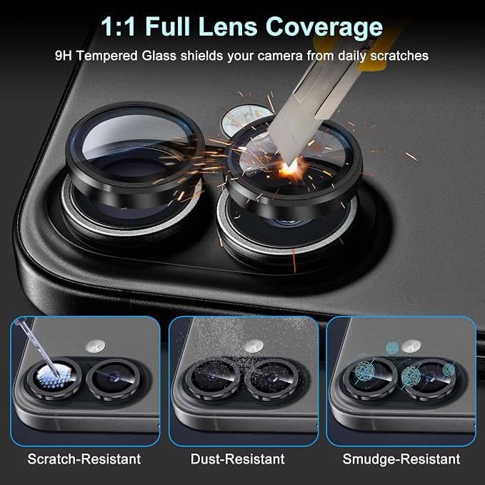 2 Pack Camera Lens Protector for iPhone 17 (6.3"), [AR+AF Coating] HD Clear Tempered Glass Lens Cover, 9H Hardness, Scratch Resistant, Anti-Fingerprint, Case Friendly, Easy Installation