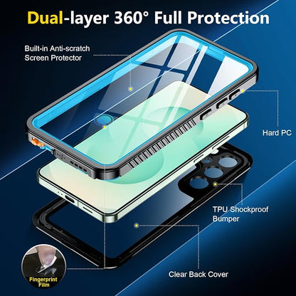 SPIDERCASE Upgraded for Samsung Galaxy S25 Plus Case Waterproof,Built-in Screen & Camera Lens Protector[IP68 Underwater] [Military Grade Shockproof] Full Body Protection Phone Case,Blue/Clear