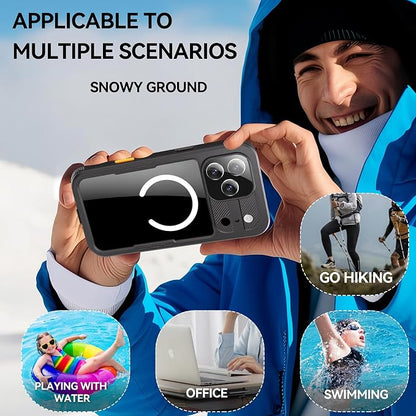 Omio for iPhone 17 Pro Max Waterproof Case Compatible with MagSafe, Magnetic Waterproof Full Body IP68 Underwater Case Built-in Screen Protector Military Grade Shockproof Cover for Men Women Black