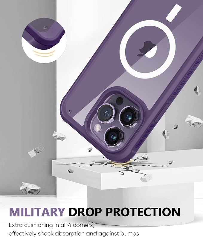 Compatible with iPhone 14 Pro Case, Built-in Screen Protector, with Camera Lens Protector, [Compatible with MagSafe] Full Body Phone Case, Magnetic Protective Cover for 14Pro 6.1" (Purple)