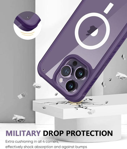 Compatible with iPhone 14 Pro Case, Built-in Screen Protector, with Camera Lens Protector, [Compatible with MagSafe] Full Body Phone Case, Magnetic Protective Cover for 14Pro 6.1" (Purple)