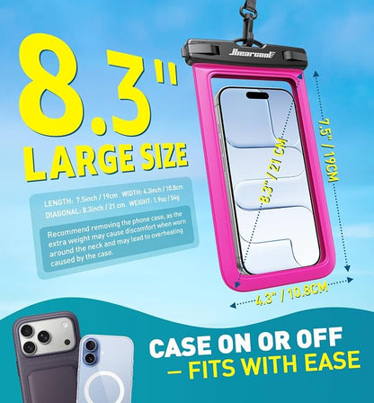 Hiearcool Waterproof Phone Pouch,Waterproof Phone Case for iPhone 17 16 15 14 13 Pro Max Plus up to 8.3",IPX8 Cellphone Dry Bag for Beach Cruise Travel-Bright Red-2Pack