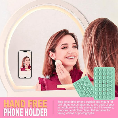Double Sided Silicone Suction Phone Holder Mount, Silicon Accessory for iPhone and Android, Hands-Free Mirror Shower Phone Holder, TikTok Videos and Selfies (Green+Turquoise)