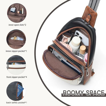 Leresas Sling Bag for Women Crossbody Bag Fanny Pack Cross Body Handbag Sling Purse Vegan Leather Trendy Gifts Travel Purse Black/White/Brown