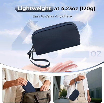 FYY Travel Cable Organizer - 8 Compartments, Lightweight, Water Repellent | With Wrist Strap, Portable Tech Pouch for Cord Charger, Travel and Business Trips Use, Soft Shell Nylon, Navy (Medium)
