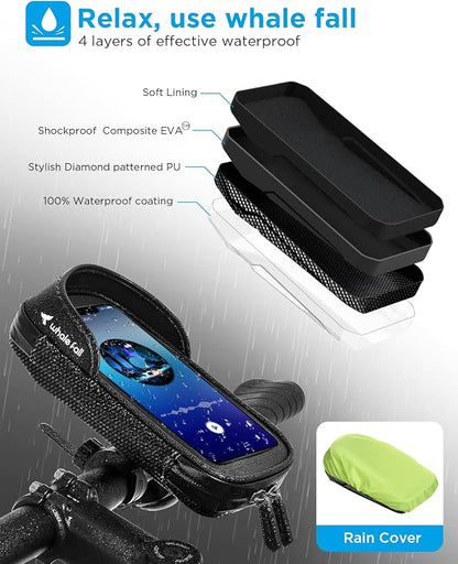 whale falll Bike Handlebar Bag Waterproof, Quick Release Phone Holder Mount with Touchscreen, Stable Shockproof Storage for Daily Commutes & Long Rides, Great Gift for Cyclists, Fits Phones up to 7"