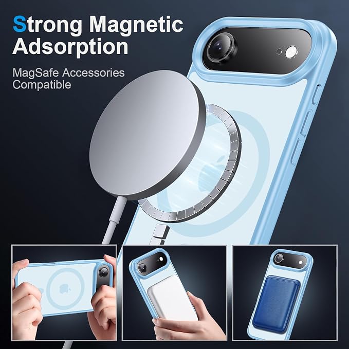 Magnetic for iPhone Air case, with Camera Lens Protector [10Ft Military-Grade Protection] Compatible with fit MagSafe Slim case for iPhone 17 Air 6.5 inch, Light Blue