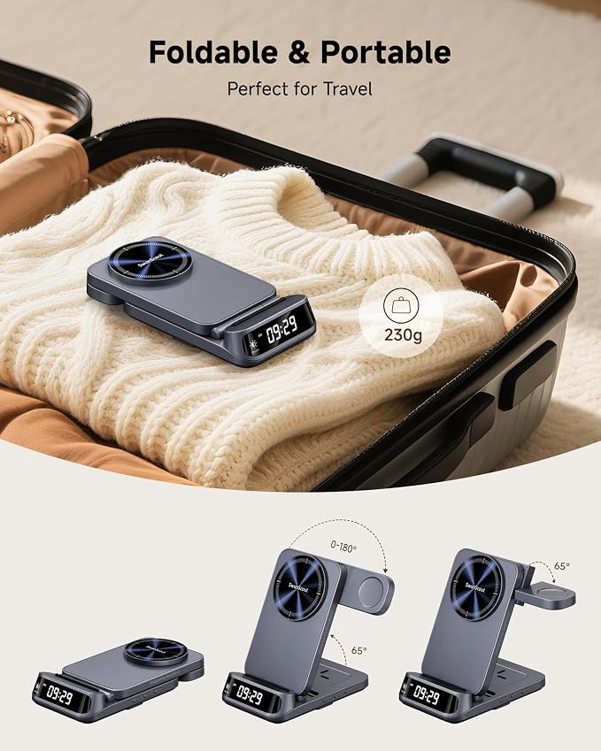 Magnetic Wireless Charging Station for Samsung, 3-in-1 Foldable Fast Charger for Galaxy S26/S25/S24/S23/Z Fold & Flip 7/6/5, Galaxy Watch 8/7/6/5 Pro/Ultra & Buds, SwanScout 708SM (Need Magnetic Case)