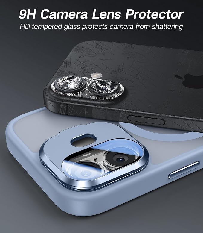[Upgraded] for iPhone 16 Case with Camera Cover Stand [Fit for MagSafe][9H Camera Lens Protector] Mil-Grade Protection Translucent Matte Silicone Magnetic iPhone 16 Phone Case, Light Blue