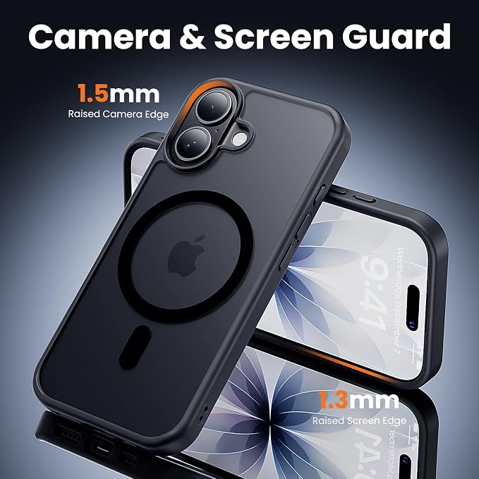 3 in 1 for iPhone 17 Case Matte Black,Fits MagSafe, Screen Protector*1 Camera Lens Protector*1,Matte Skin Feeling Back, Cover Military-Grade Protection