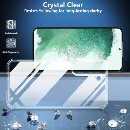 SPIDERCASE Designed for Samsung Galaxy S22 Case, [10 FT Military Grade Drop Protection], 2 Pack [Tempered Glass Screen Protector+Camera Lens Protector] Heavy Duty Shockproof Case, Clear