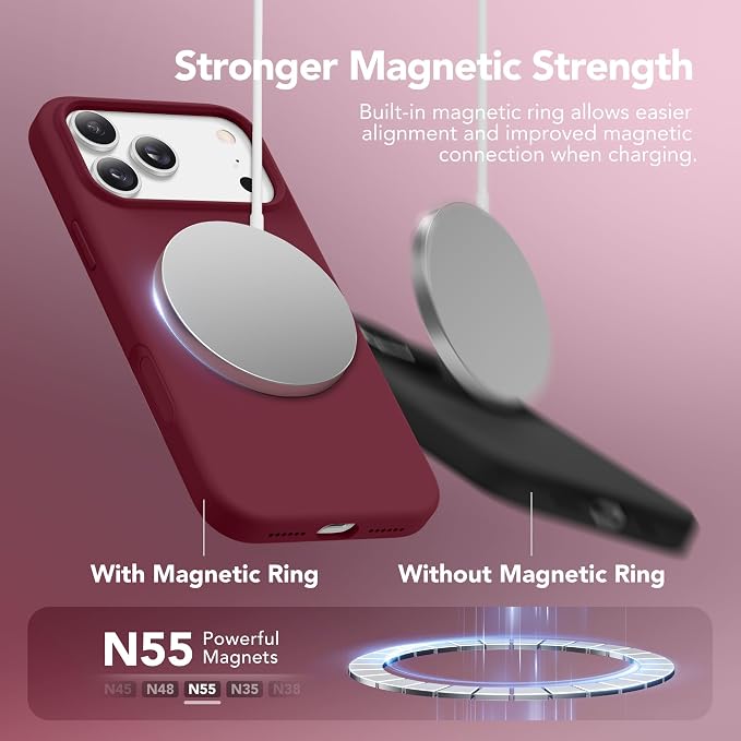 GONEZ Magnetic for iPhone 17 Pro Max Case, Compatible with MagSafe, [Screen Protector + Camera Lens Protector], Liquid Silicone Anti-Scratch Shockproof Protective Phone Case 6.9 inch, Maroon