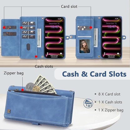 Wallet Case for iPhone 16 Pro with Card Holder/Crossbody Wallet/Strap| RFID Blocking | Magnetic | Kickstand | Detachable | PU Leather Phone Case for iPhone 16 Pro,6.3 in,Sky Blue